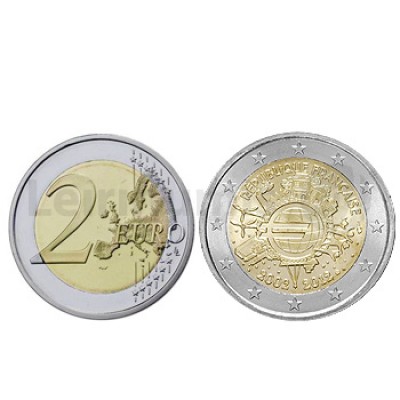 2 Euros 10 Aniversário da Moeda Euro França 2012