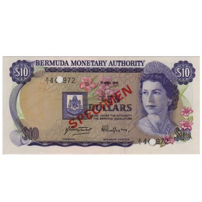 10 Dollars Specimen - Bermudas 1978