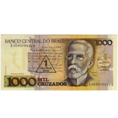 1.000 Cruzados - Brasil 1989 c/carimbo