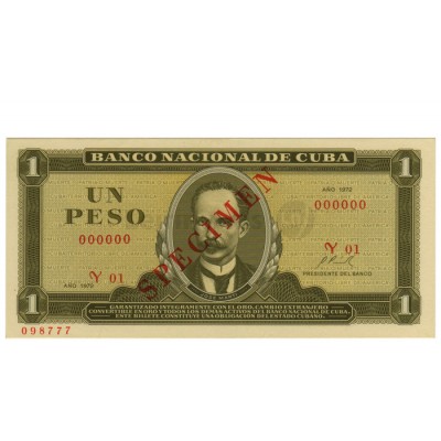 1 Peso Specimen - Cuba 1972