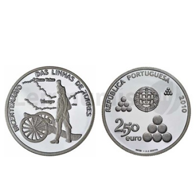 Moeda 2,50€ Bicentenario das Linhas de Trorres 2010 Cuproníquel