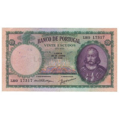 20 Escudos -Portugal 28-6-1949 Bela