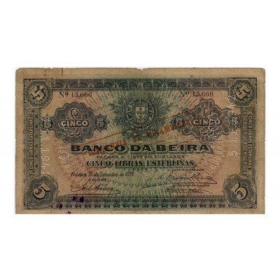 5 Libras Esterlinas - Mo&ccedil;ambique 1919 BC+