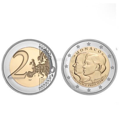 Moeda 2 Euros 10º Aniversário do Casamento do Principe Alberto e Charlene Mónaco 2021