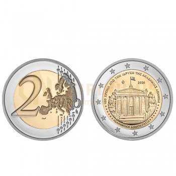 Moeda 2 Euros 100 Anos da Academia de Atenas Grécia 2026