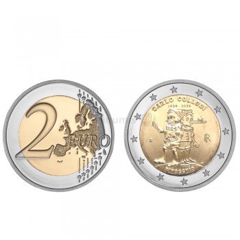 Moeda 2 Euros 200 Anos do Nascimento de Carlo Collodi Pinóquio Itália 2026