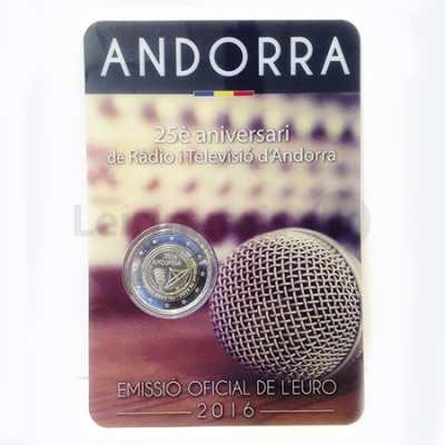 Moeda 2 Euros  Andorra 2016 "25 Anos de Rádio e Televisão" 
