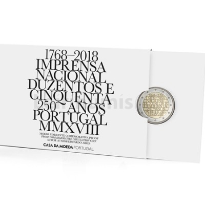 Moeda 2 Euro 250 Anos Imprensa Nacional Portugal 2018 Proof