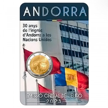 Moeda 2 Euros 30 Anos Entrada de Andorra na ONU Andorra 2023