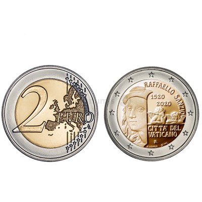Moeda 2 Euros 500 Anos da Morte de Raffaello Vaticano 2020