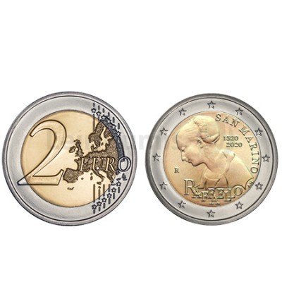 Moeda 2 Euro 500 Anos da Morte de Raffaelo San Marino 2020