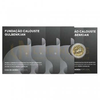Moeda 2 Euros 70º Aniversário da Fundação Calouste Gulbenkian Portugal 2026 Proof imagem cor invertida