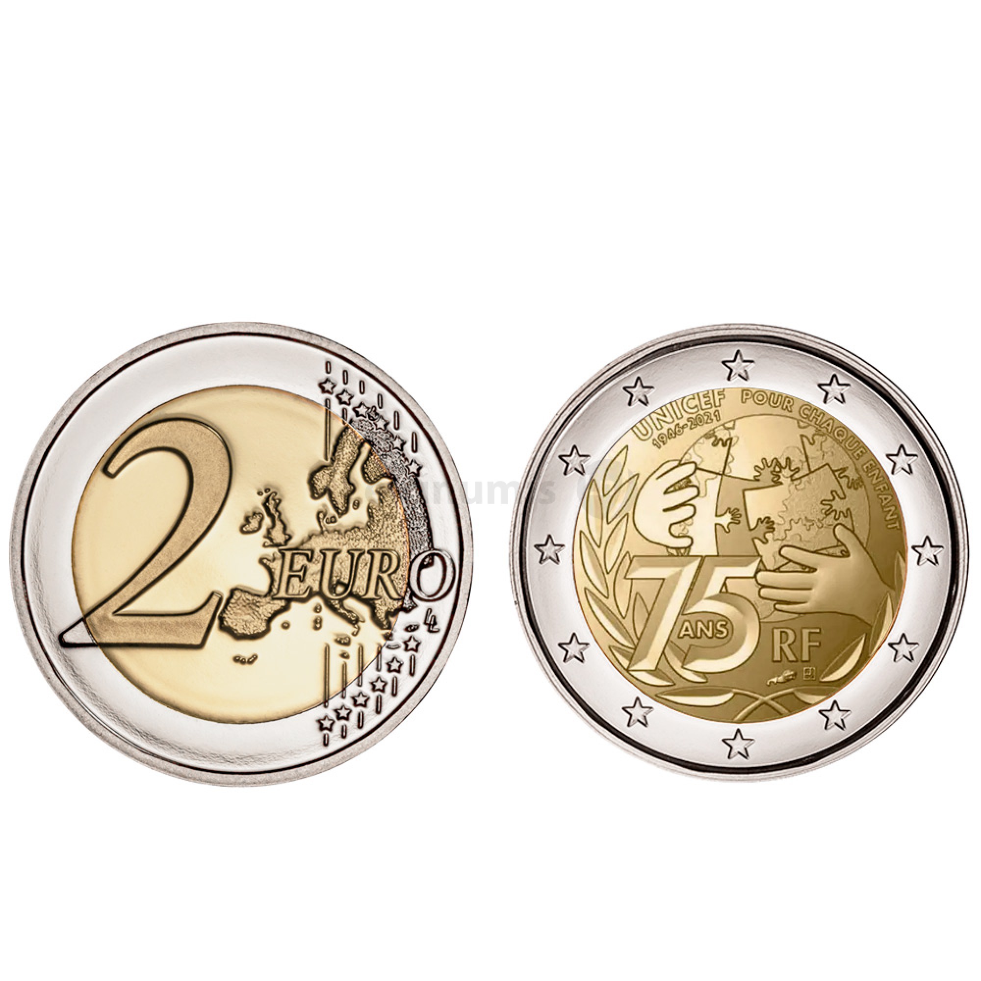 Moeda 2 Euros 75º Aniversário da Unicef França 2021 Leirinumis Moeda 2 Euros 75º Aniversário da Unicef França 2021 Leirinumis