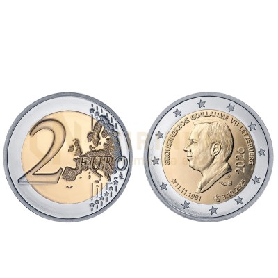 Moeda 2 Euro Ascenção ao Trono Grão-Duque Guilherme e Comemoração de 45º Aniversário Luxemburgo 2026