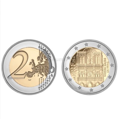 Moeda 2 Euros Catedral de Notre Dame França 2025