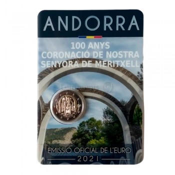 Moeda 2 Euros Centenário Coroação da Nossa Senhora Meritxel Andorra 2021
