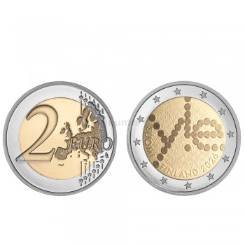 Moeda 2 Euro Centenário de Radiodifusão Finlandesa Finlandia 2025 Coincard