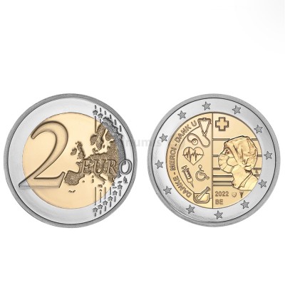 Moeda 2 Euro Profissionais de Saúde Bélgica 2022 (moeda de rolo UNC)