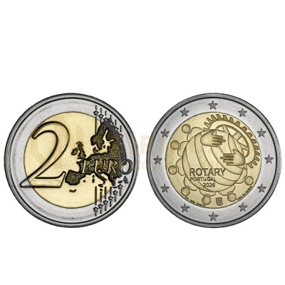 Moeda 2 Euros 100 Anos Rotary Portugal 2026 UNC