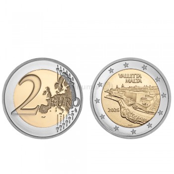 Moeda 2 Euros Valeta Malta 2026 UNC Moeda retirada de Rolo