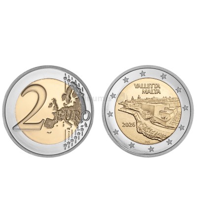 Moeda 2 Euros Valeta Malta 2026 UNC Moeda retirada de Rolo