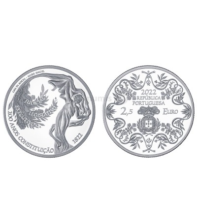 Moeda 2,5€ 200 Anos da constituição Portugal 2022 Prata Proof   
