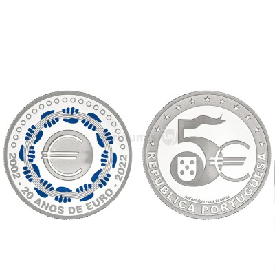 Moeda 5€ 20 Anos do Euro Portugal 2022 Prata Proof