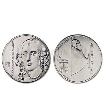 Moeda 5 Euro Comemorativa  Portugal 2016 D Catarina de Bragança  Cuproniquel