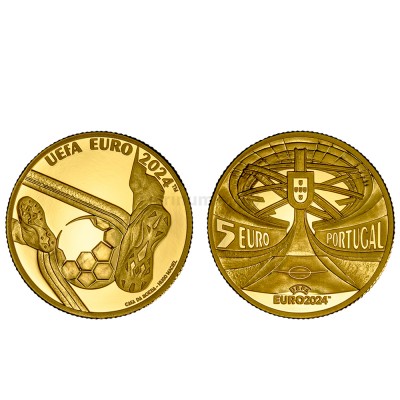 Moeda 5 Euros UEFA 2024 Portugal 2024 Ouro Proof