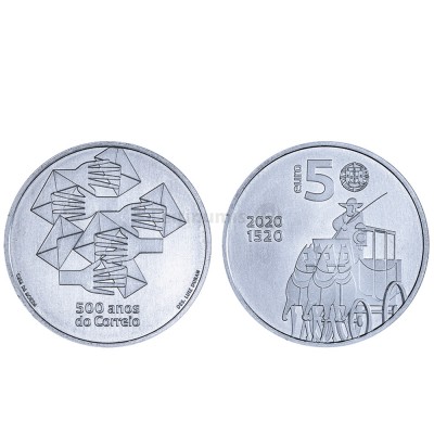 Moeda 5 euros 500 Anos do Correio Portugal 2020 Cuproniquel