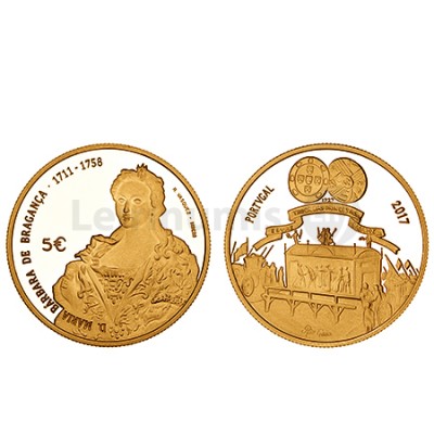 Moeda 5€ D Maria Bárbara de Bragança Ouro Proof Portugal 2017 