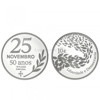 Moeda Comemorativa 10€ Liberdade e Democracia Portugal 2026 Prata Proof