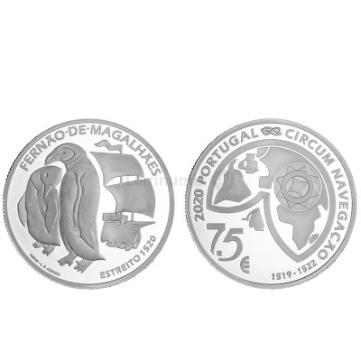 Moeda 7,5€ Comemorativa Fernão Magalhães "O Estreito" 1520 Portugal 2020 Prata Proof