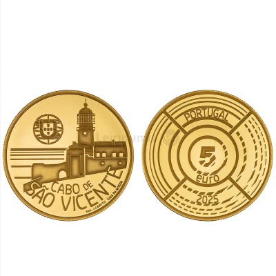 Moeda 5€ Cabo de São Vicente Portugal 2015 Ouro Proof