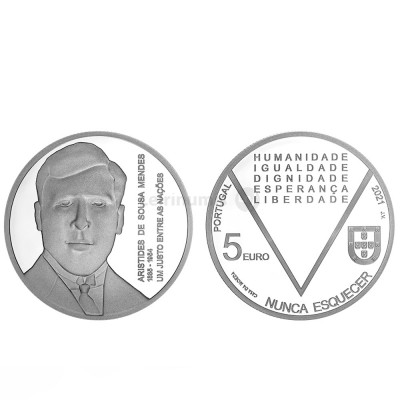 Moeda 5€ Aristides de Sousa Mendes Portugal 2021 Prata Proof 