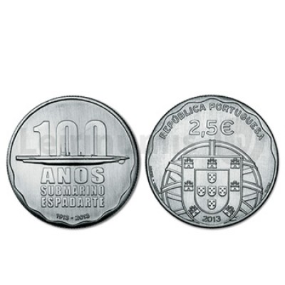 Moeda 2,5€ Comemorativa 100 Anos Submarino Espadarte Cuproniquel 2013