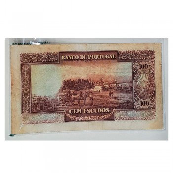100 Escudos Portugal 1928 MBC (Nota com furo de Pionésio)